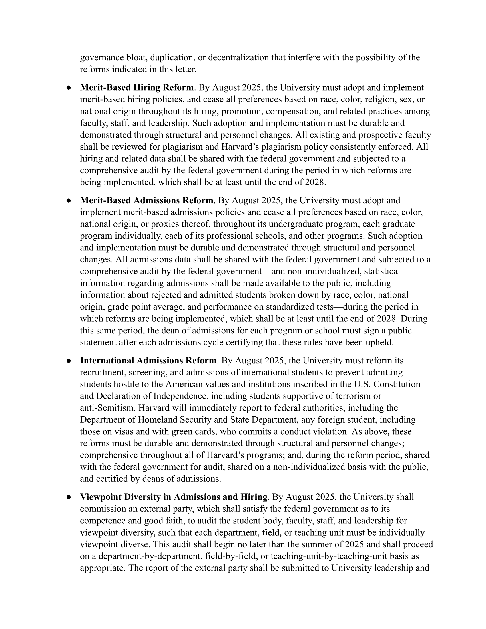 Trump Letter to Havard university