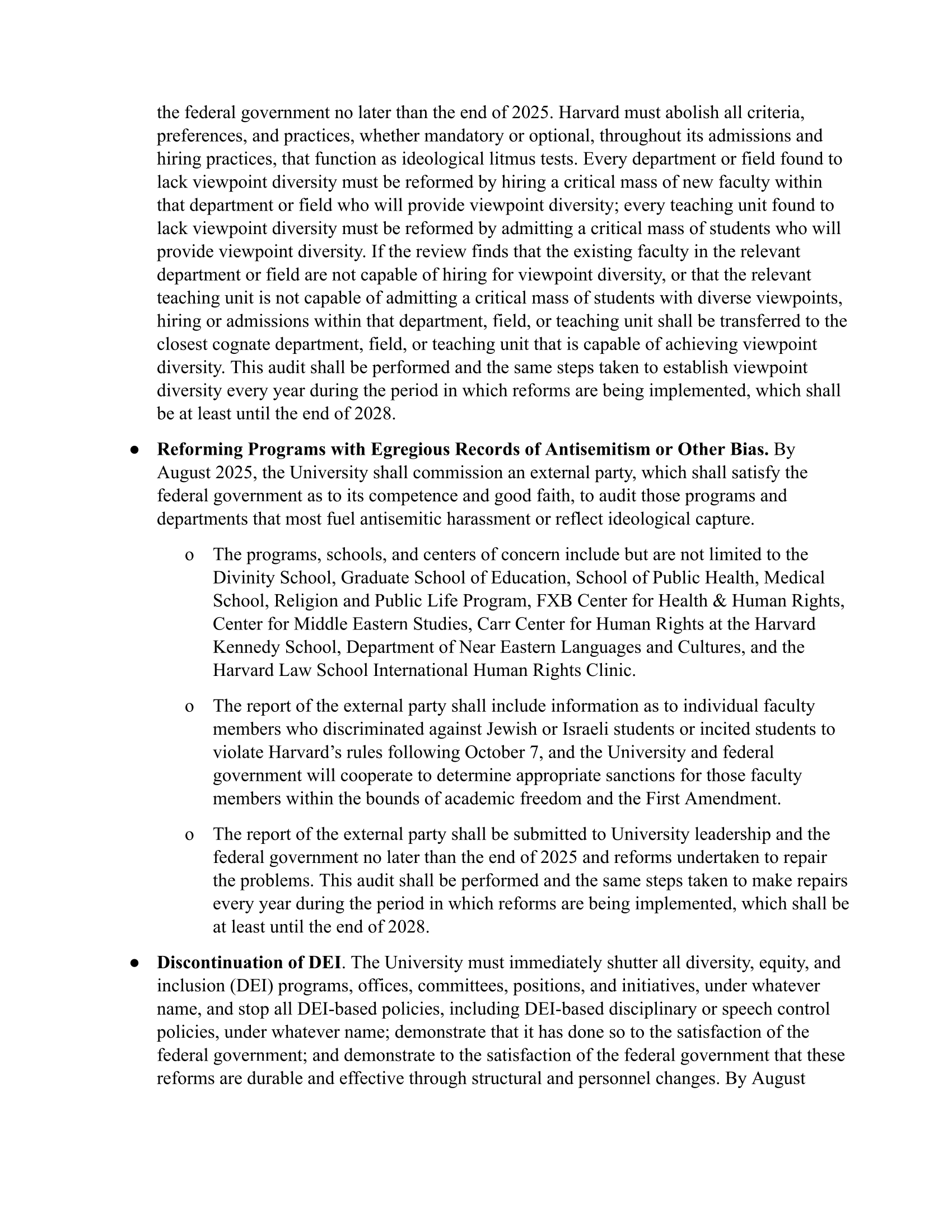 Trump Letter to Havard university